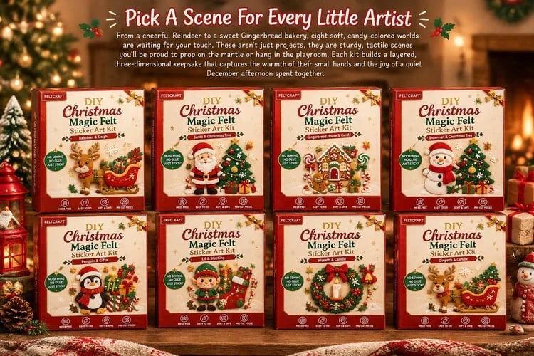 🎄✨ Cozy Christmas Felt Art Craft Kit – Reusable DIY Family Activity & Creative Christmas Gift 🎁❤️