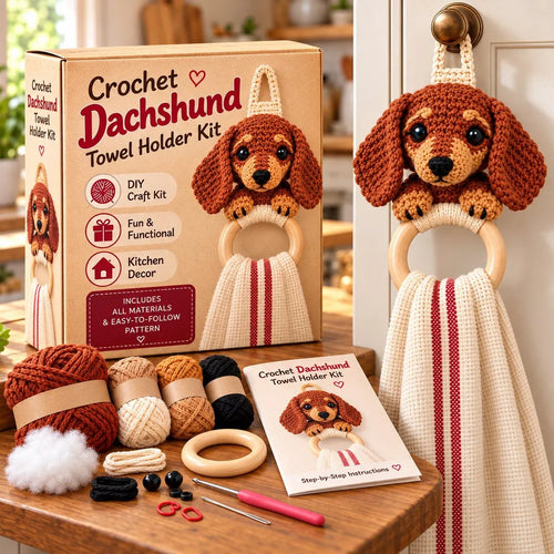 🧶 Sausage Dog Crochet Towel Holder Kit 🐶