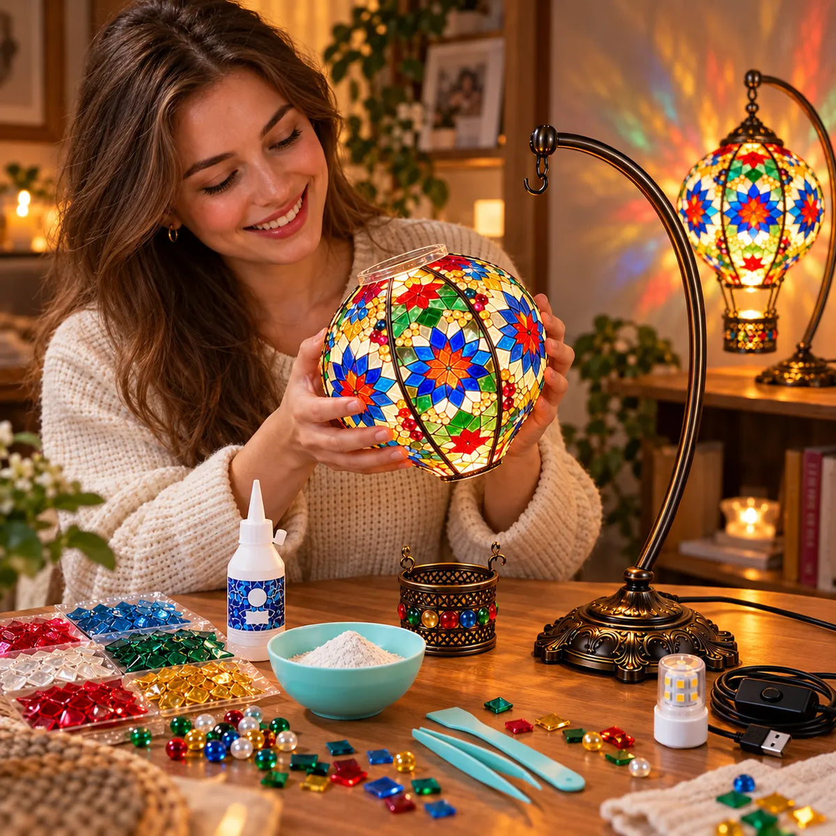 ⏳ Last Day 49% OFF – 🎨 Beginner-Friendly Turkish Mosaic Hot Air Balloon Lamp DIY Kit | Complete Kit with Mosaic Pieces, Tools & USB Light Included ✨