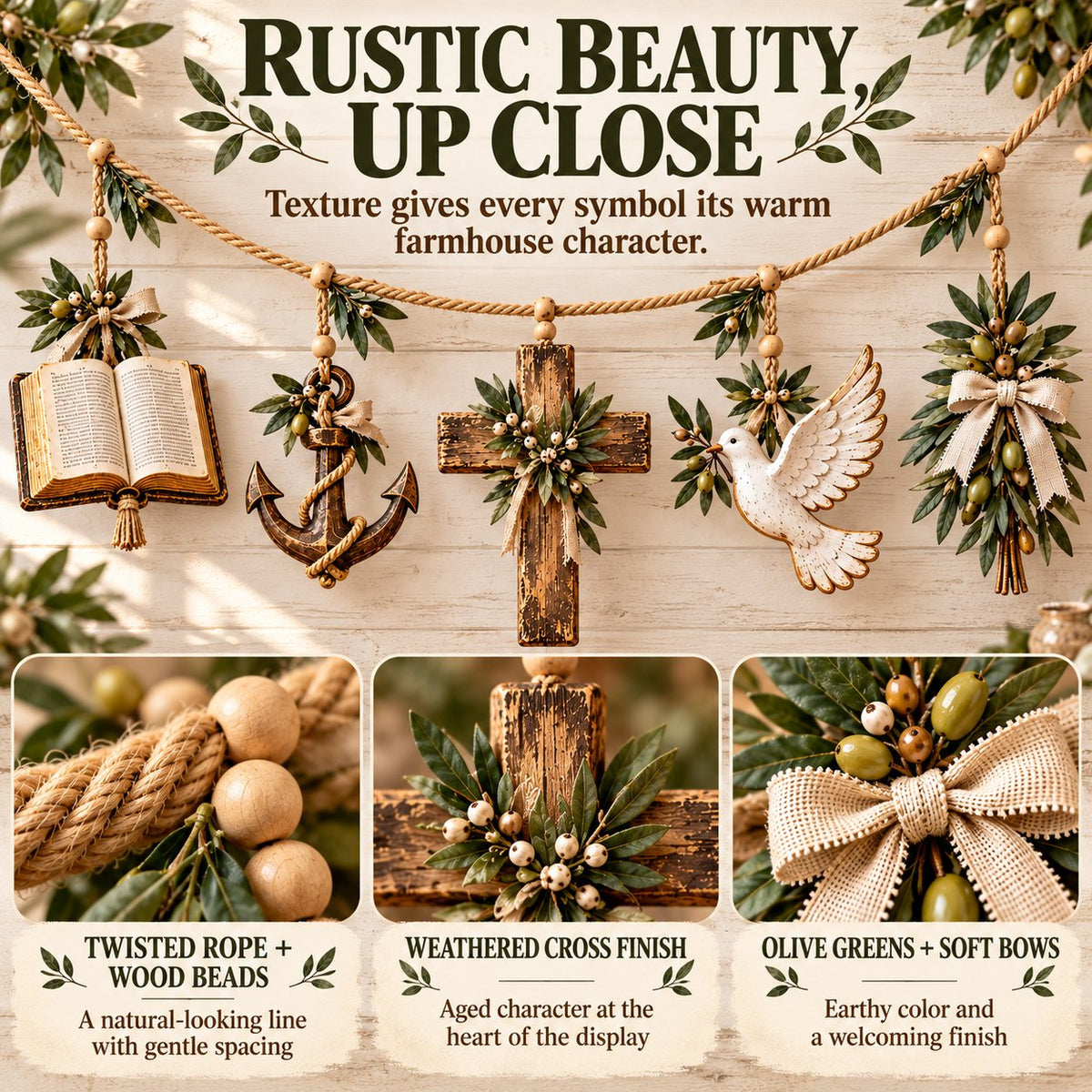 Faith, Hope & Love Christian Symbol Garland