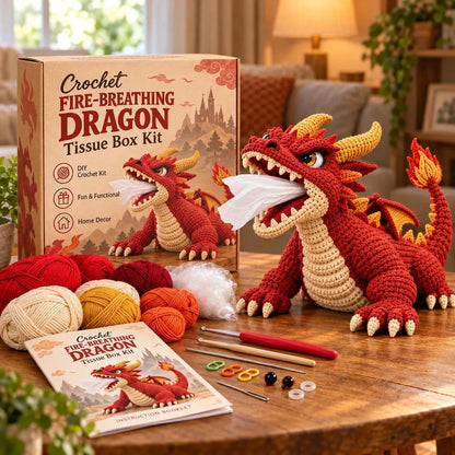 🐉 Fantasy Crochet Tissue Box Cover DIY Kit | Dragon or Lava Turtle Design with Functional Tissue Dispenser 🧶