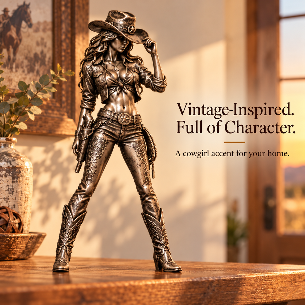 Style B cowgirl figurine tipping her Western hat
