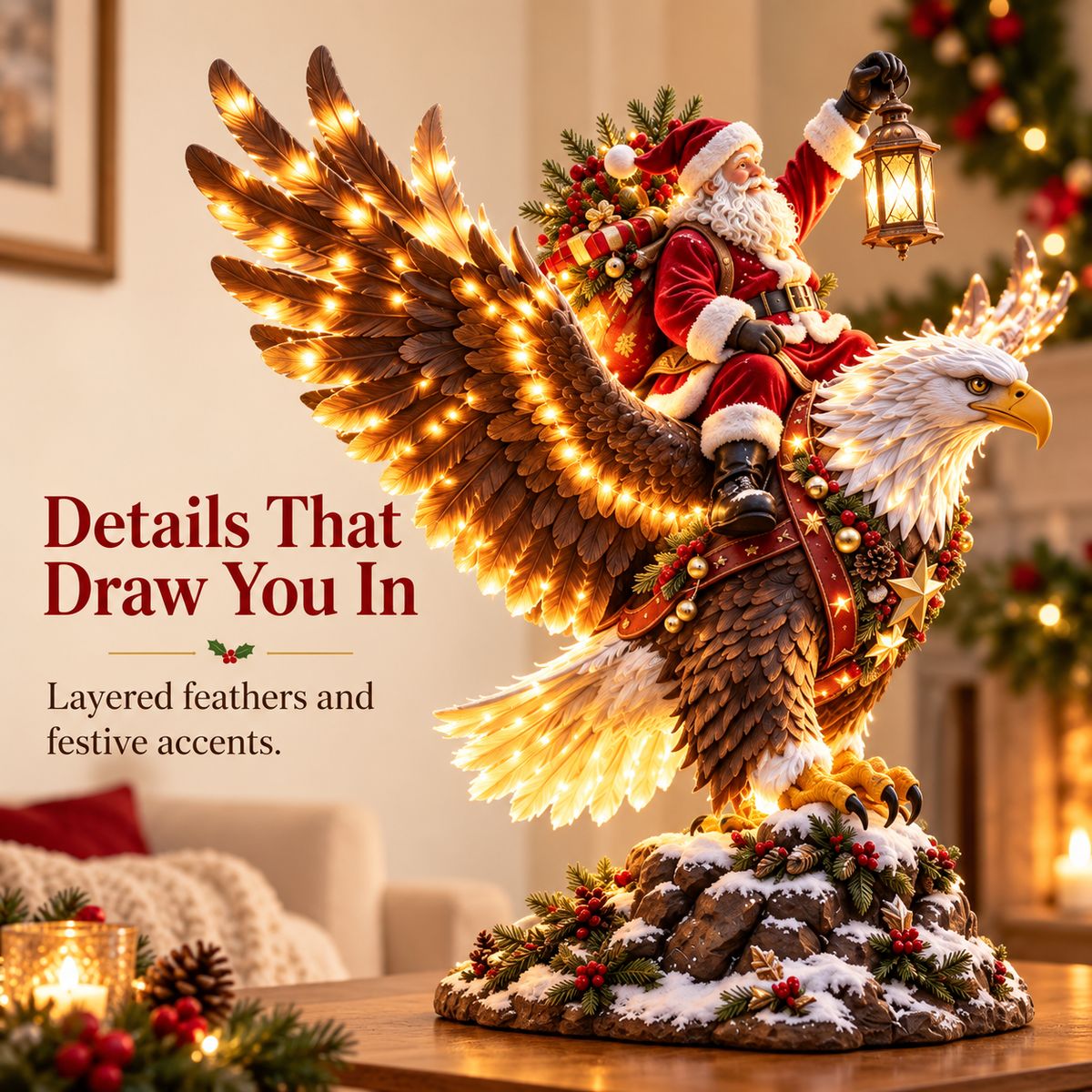 🎅 Sky Rider Santa – Lighted Eagle & Santa Figurine 🦅
