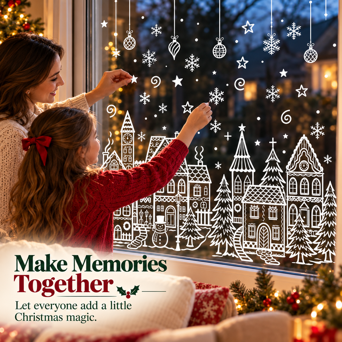 🎄 Snowy Christmas Village Window Decorations ❄️