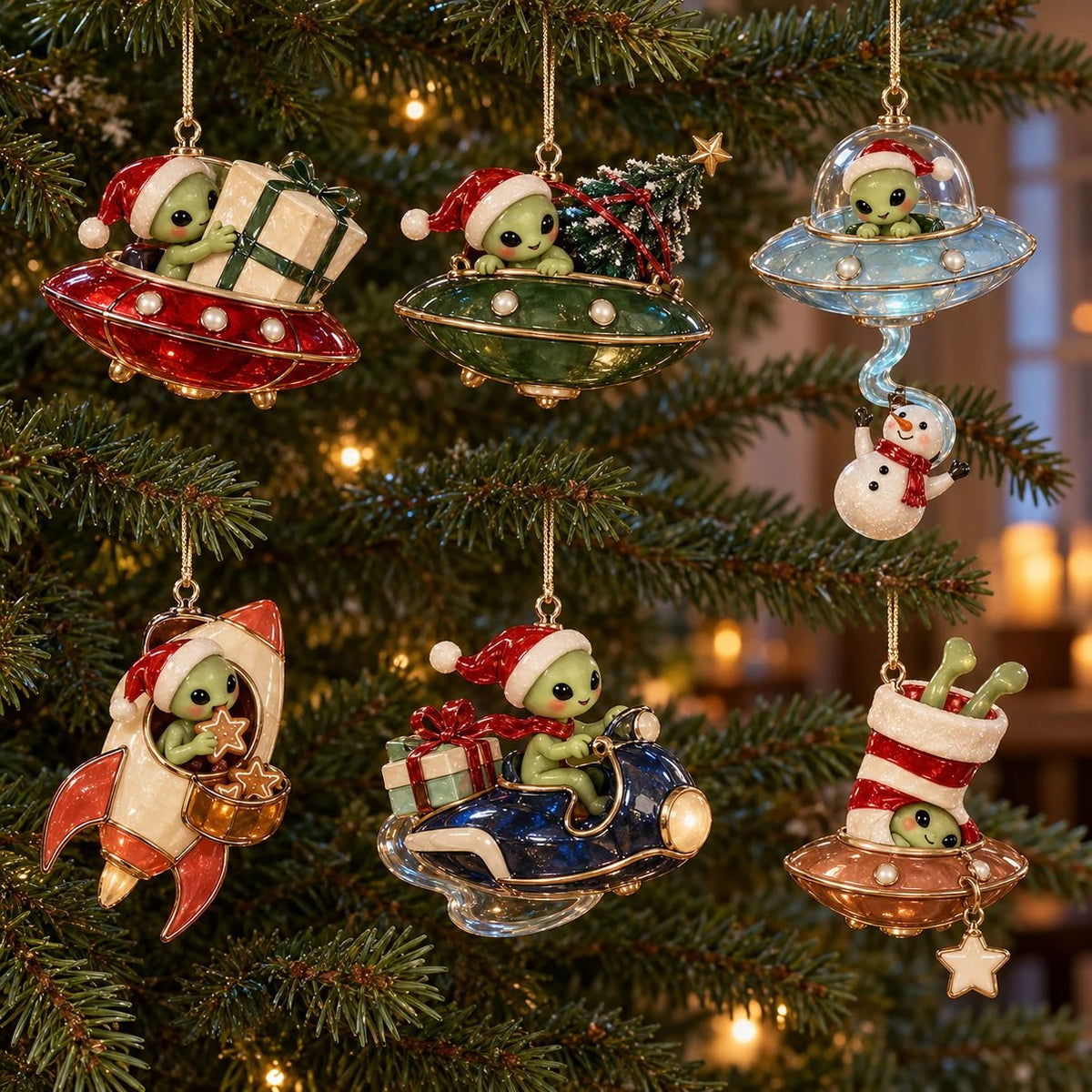 👽🎄 Christmas Alien UFO Ornaments – 6 Cute Cosmic Designs, Unique Christmas Tree Decorations & Holiday Gifts 🚀✨