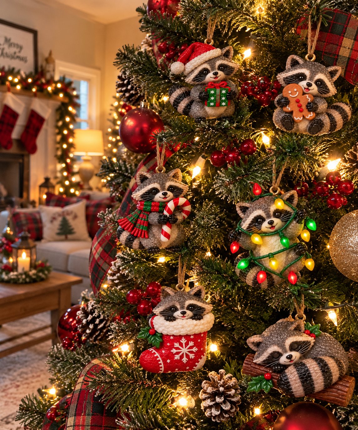 Adorable Christmas Raccoon Ornaments