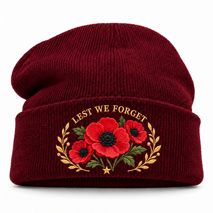 🌺 Remembrance Poppy Embroidered Beanie - A Tribute to Those Who Served