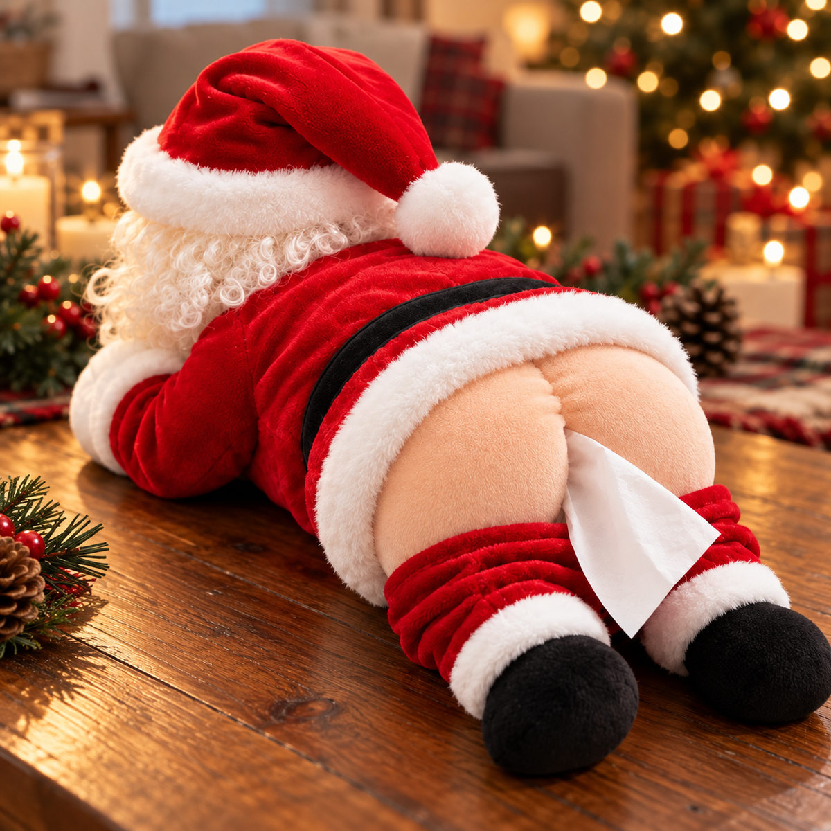 🎄 Funny Christmas Plush Tissue Box Cover – A Cheeky Holiday Surprise! 😂