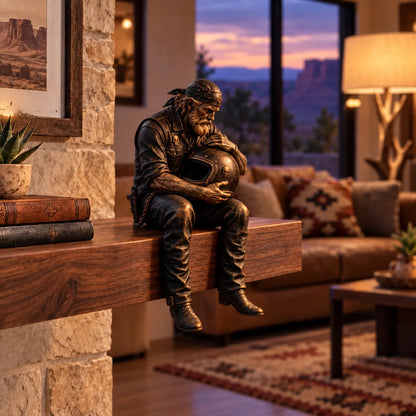 Old Biker Soul Shelf Sitter Collection – Rustic Motorcycle Rider Figurines for Men