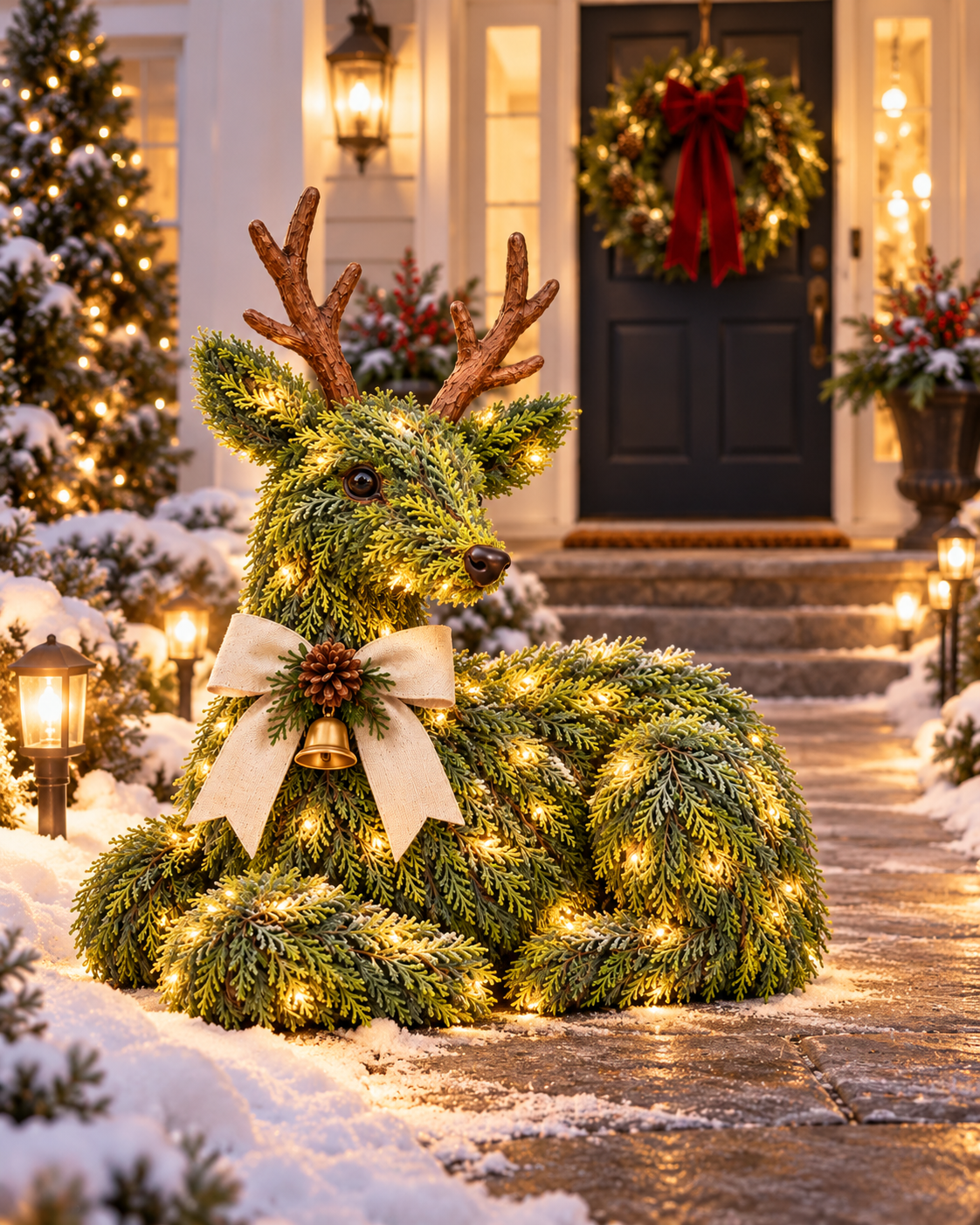✨Woodland Welcome Reindeer – Lighted Evergreen Christmas Deer Decor for Front Porch & Home