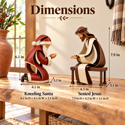 🎅✝️Santa Kneeling Before Jesus Christmas Figurines