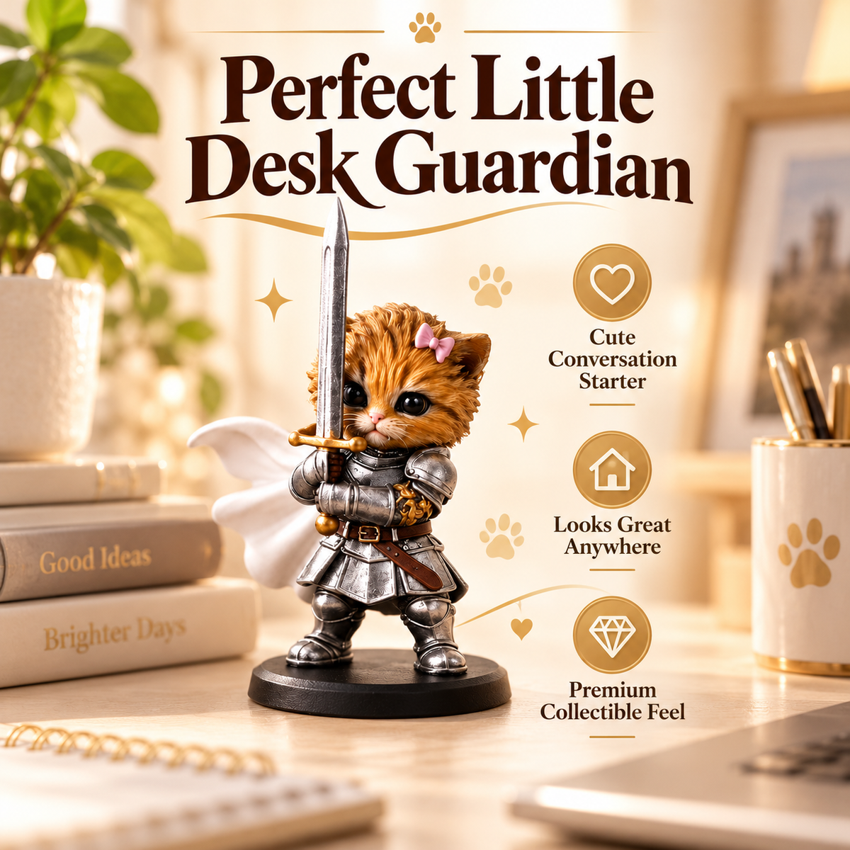 Knight Cat Figurine – Adorable Knight Kitten Warrior Collectible