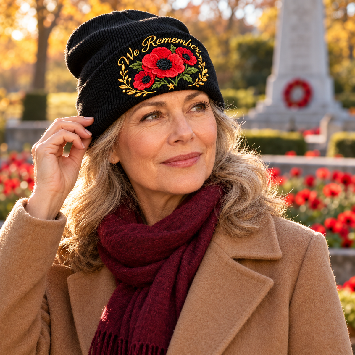 🌺 Remembrance Poppy Embroidered Beanie - A Tribute to Those Who Served