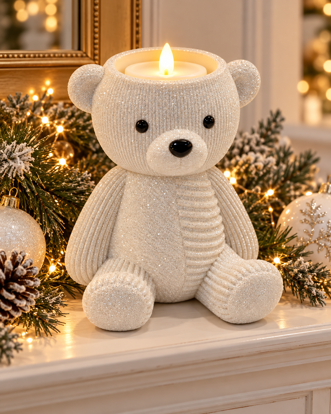 Cozy Polar Bear Candle Holder – Sparkling Winter Home Decor & Christmas Gift