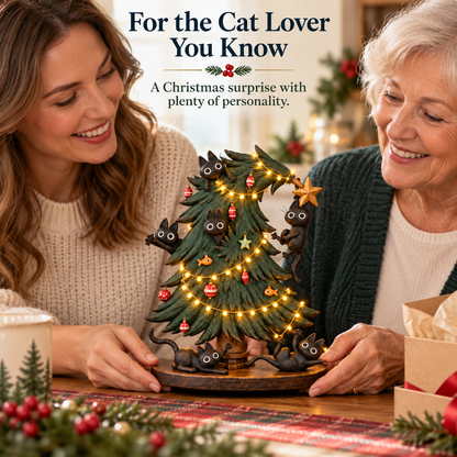 🐈‍⬛🎄 Curious Black Cats Climbing Christmas Tree Figurine ✨