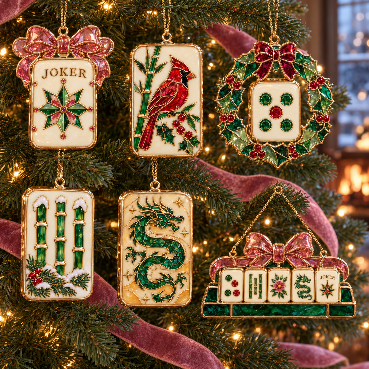 Merry Mahjong Christmas Ornaments – 6-Piece Holiday Gift Set for Mahjong Lovers