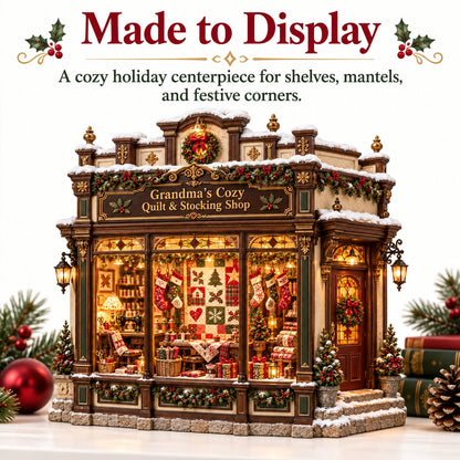 Grandma's Christmas Quilting Cottage – DIY Light-Up Miniature Dollhouse Kit, Cozy Holiday Craft & Handmade Christmas Gift
