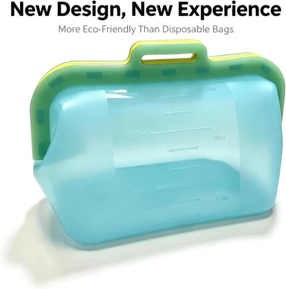 🥬Reusable Silicone Food Storage Bags, Magnetic Seal, 50oz