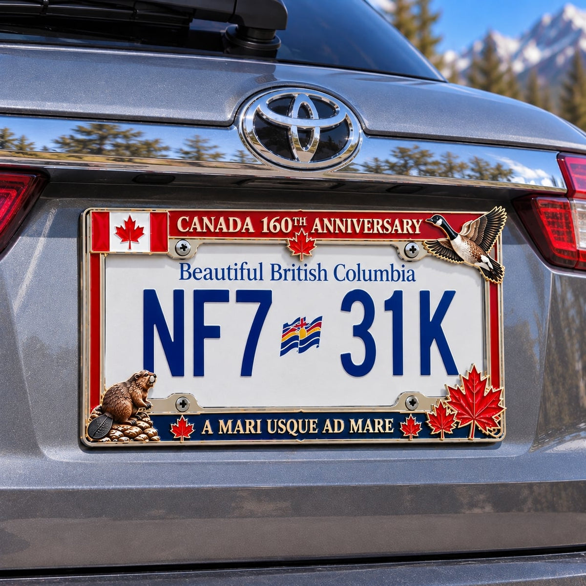 🇨🇦 Canadian Heritage Metal License Plate Frame – Maple Leaf & Wildlife Collector Design 🍁