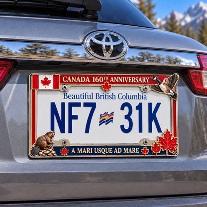 🇨🇦 Canadian Heritage Metal License Plate Frame – Maple Leaf & Wildlife Collector Design 🍁