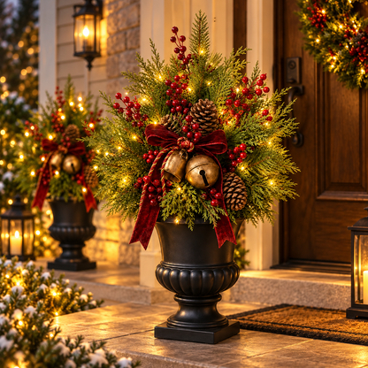 24-Inch Pre-Lit Christmas Evergreen Urn Filler