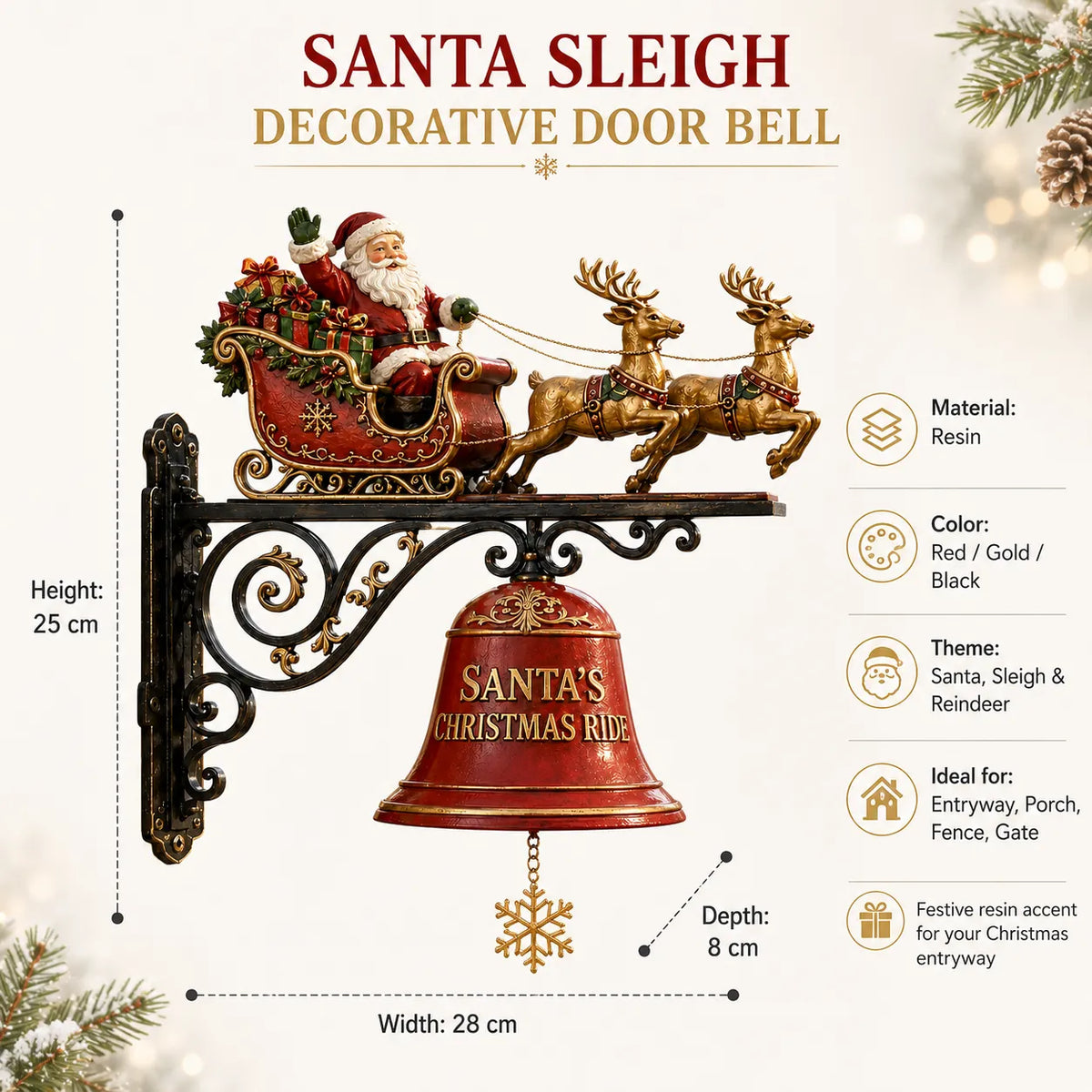 🎅 Santa Sleigh with Reindeer & Bell | 3D Christmas Outdoor Decoration🔔