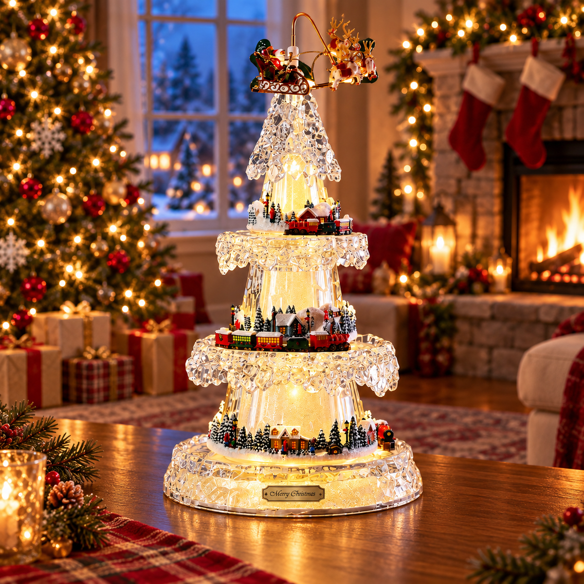 🎶Gold Three-Tier Christmas Village