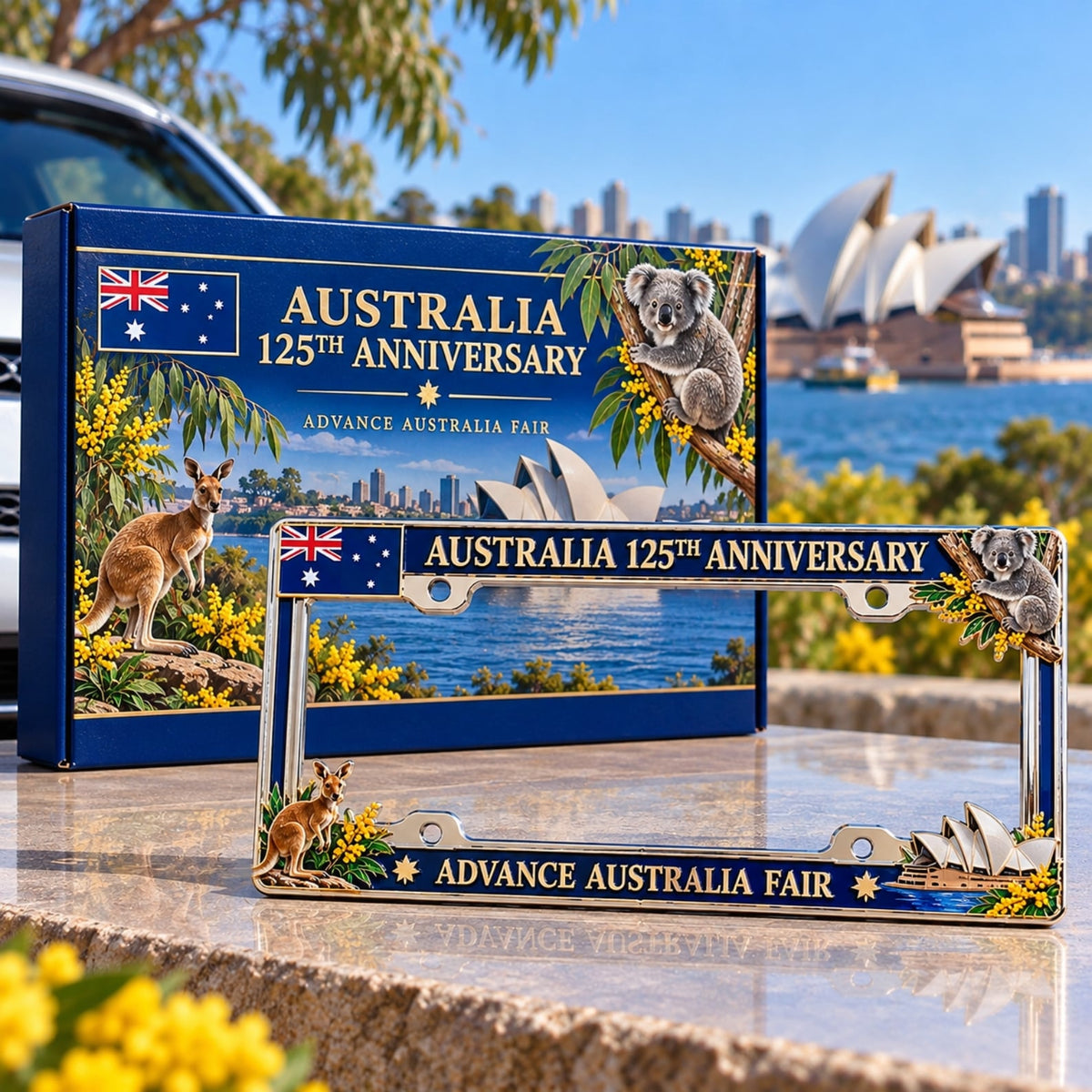🇦🇺 Australia 125th Anniversary Commemorative Metal License Plate Frame – A Tribute to Aussie Heritage 🦘🐨