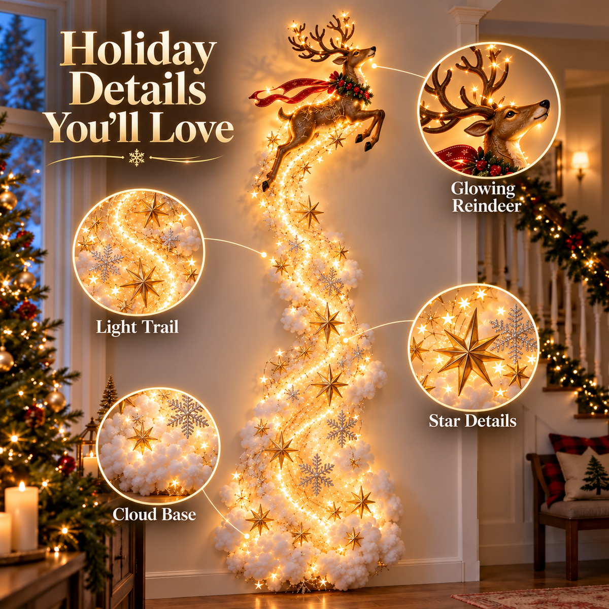 Glowing Santa Christmas railing decoration