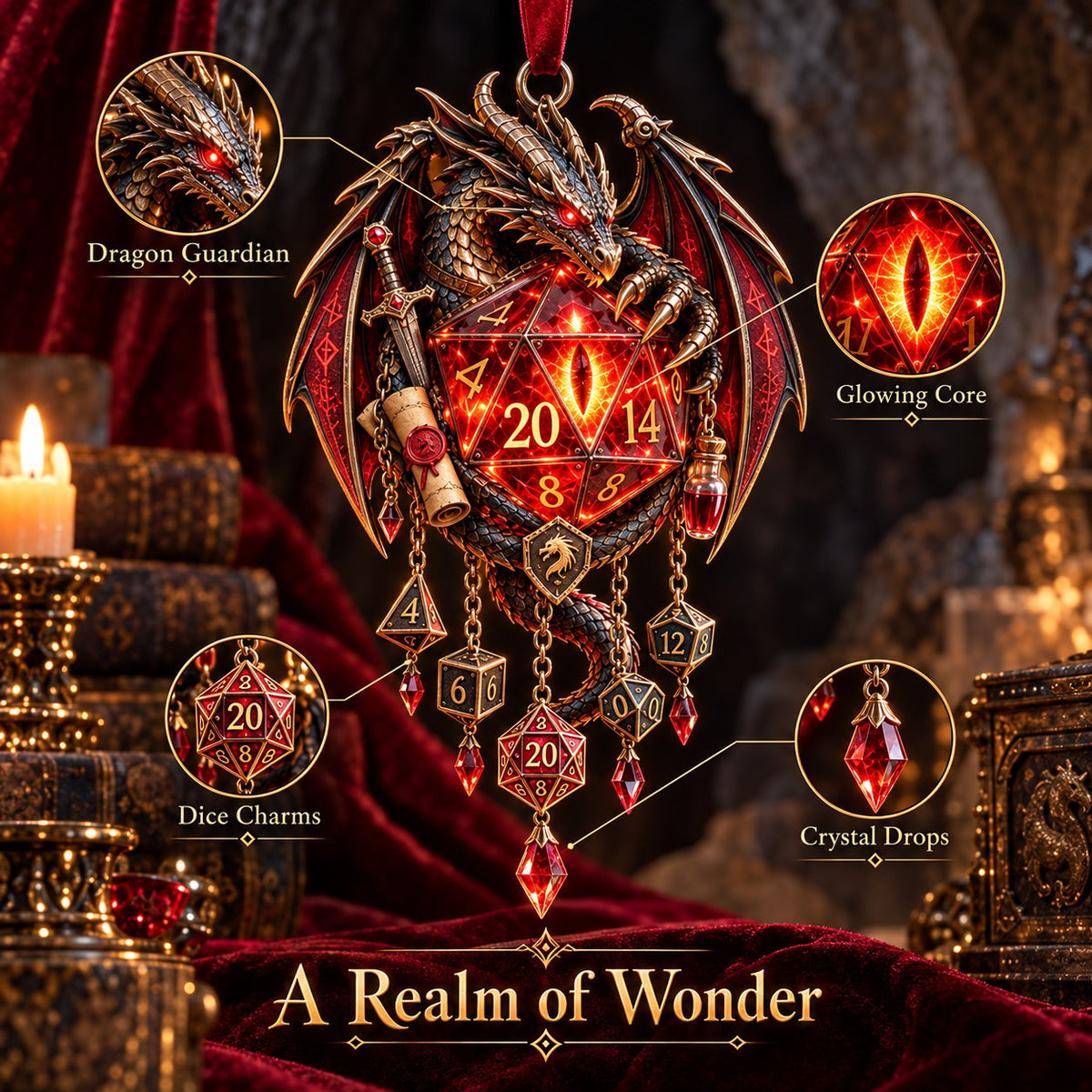 Glow Dragon Hanging Wind Chime for Fantasy Room Styling