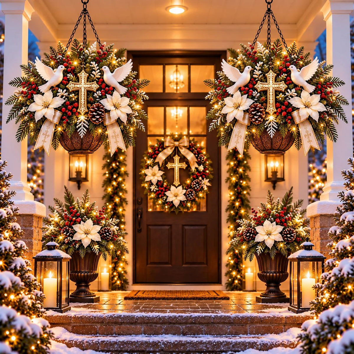 🎄 CHRISTMAS LIMITED-TIME 50% OFF | Christian Christmas Hanging Basket™ – Angel & Dove Faith-Inspired Holiday Porch Decor