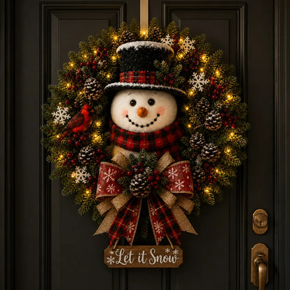 ✨✨ Hot Sale 49% OFF ⛄ Pre-Lit Snowman Christmas Wreath – Bring Holiday Cheer to Every Door