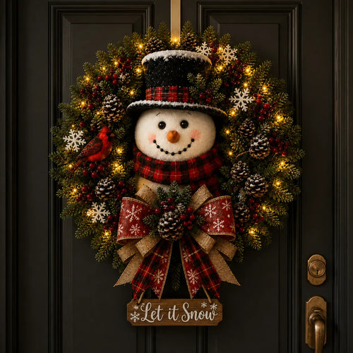 ✨✨ Hot Sale 49% OFF ⛄ Pre-Lit Snowman Christmas Wreath – Bring Holiday Cheer to Every Door