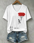 100% Cotton Women's Halloween Well Shit Skull  V- Neck Short Sleeve Tshirt
