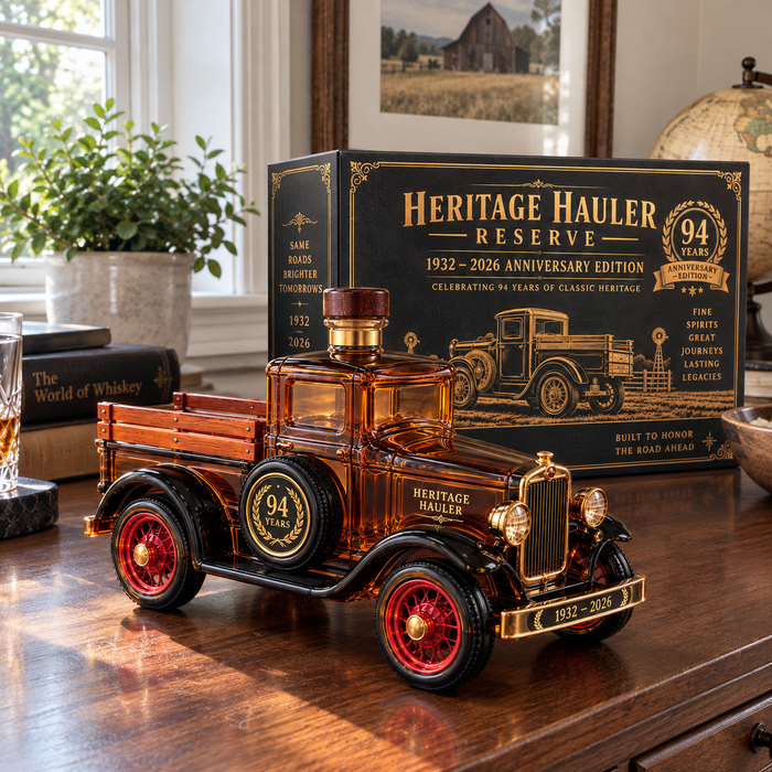 Heritage Hauler gift box and decanter unboxing scene