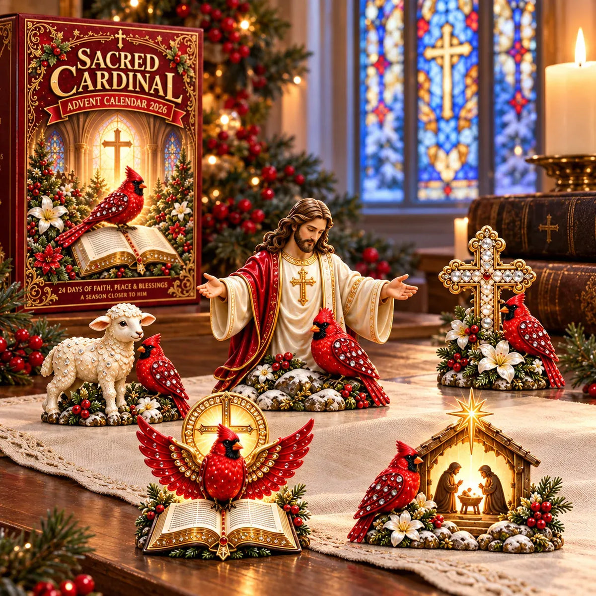 2026 Cardinal Jesus Cross 24-Day Advent Calendar – Faith-Inspired Christmas Countdown with 24 Collectible Miniatures