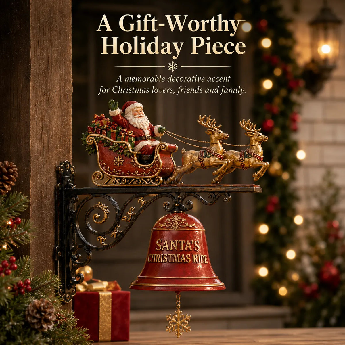 🎅 Santa Sleigh with Reindeer & Bell | 3D Christmas Outdoor Decoration🔔