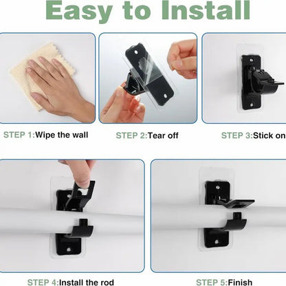 🏠2-Pack No-Drill Curtain Rod Brackets, Self-Adhesive Multifunctional Acrylic Gel Rod Holder Hooks