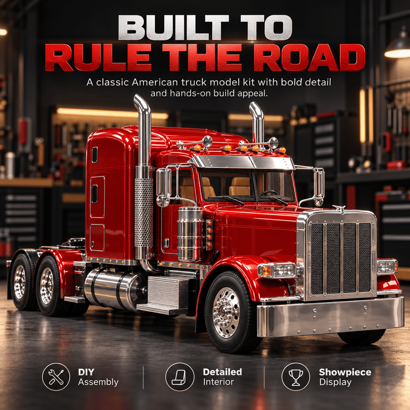 🔥LAST DAY 49%🚛 Candy Apple Red American Truck Model Kit – Build Your Own Classic Semi Truck