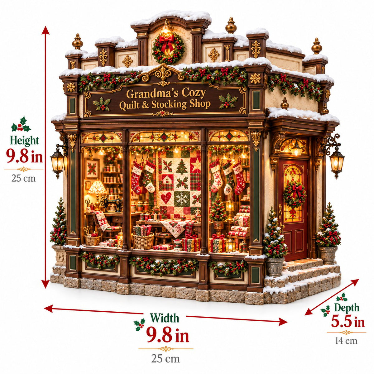 Grandma's Christmas Quilting Cottage – DIY Light-Up Miniature Dollhouse Kit, Cozy Holiday Craft & Handmade Christmas Gift