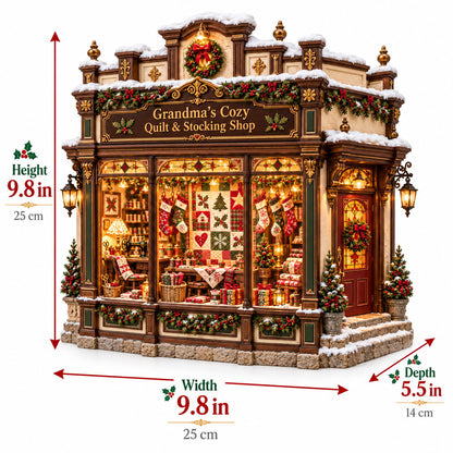 Grandma's Christmas Quilting Cottage – DIY Light-Up Miniature Dollhouse Kit, Cozy Holiday Craft & Handmade Christmas Gift