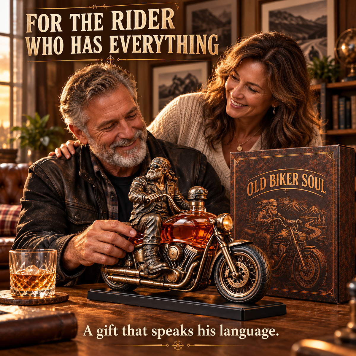 Old Biker Soul Motorcycle Whiskey Decanter