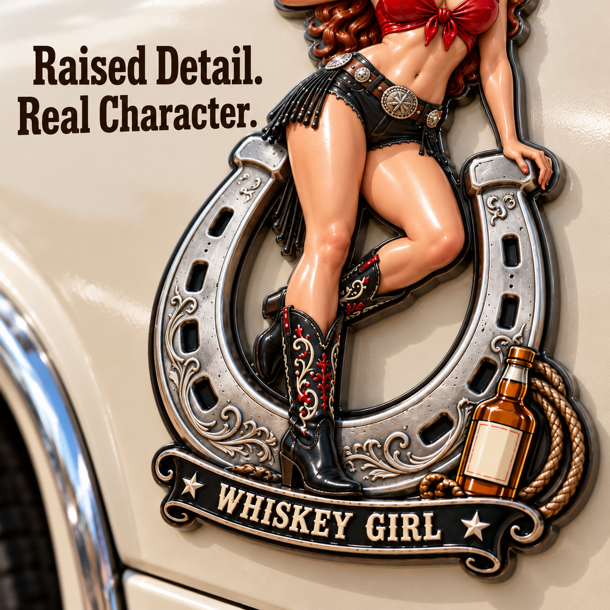 Retro Cowgirl Western Metal Car Emblem | Vintage Roadside Charm🍺