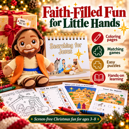 Searching for Jesus – 25-Day Christmas Advent Calendar with Jesus Plush, Bible Stories & Kids’ Activities