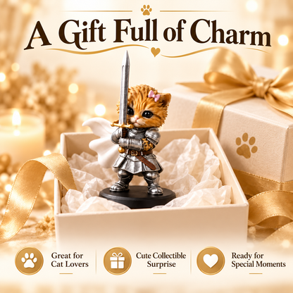 Knight Cat Figurine – Adorable Knight Kitten Warrior Collectible