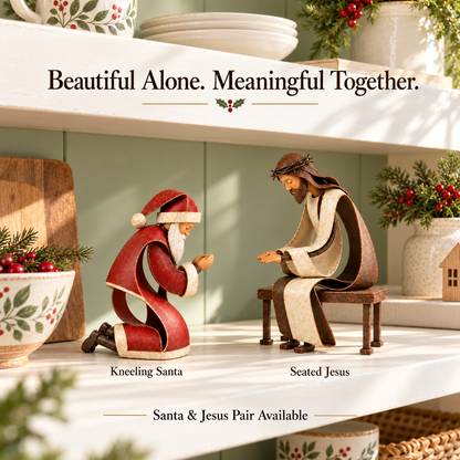 🎅✝️Santa Kneeling Before Jesus Christmas Figurines