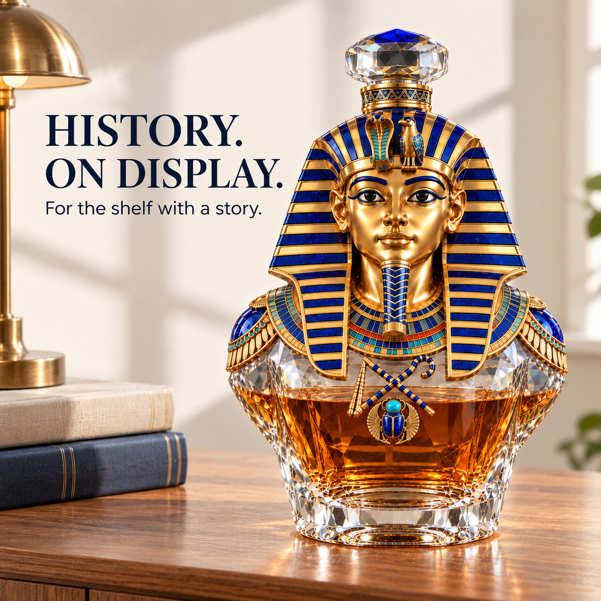 👑 Tutankhamun’s Legacy Whiskey Decanter — Blue & Gold Limited Custom Edition