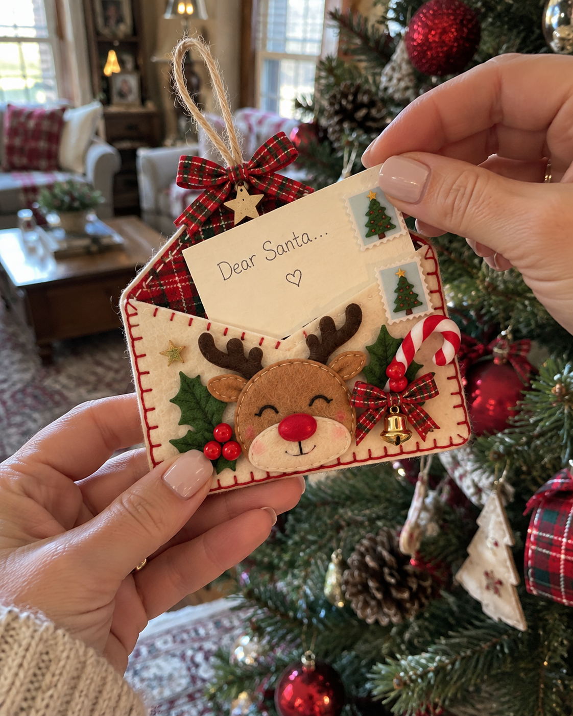 🎁Letters to Santa – Keepsake Christmas Tree Envelope Ornament with 5 Writable Wish Cards
