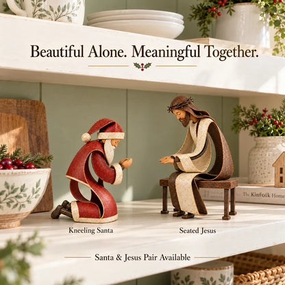 Santa Kneeling Before Jesus Christmas Figurines
