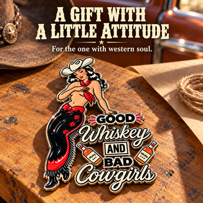 🤠 Vintage Cowgirl Western Metal Car Emblem | Retro Roadside Style🍻